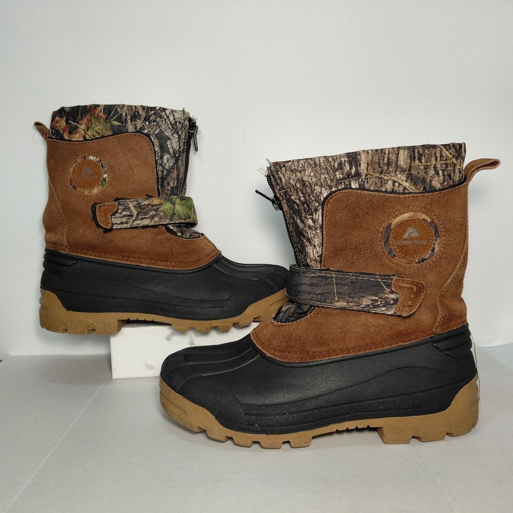 Ozark Trail Youth Size 4 Boots‎ Waterproof Snow Rain Camo Zip Up Strap NO LINER
